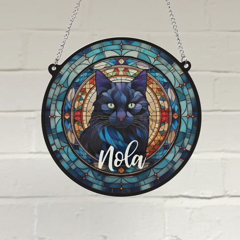 Cat Black Personalised Stained Glass Effect Suncatcher